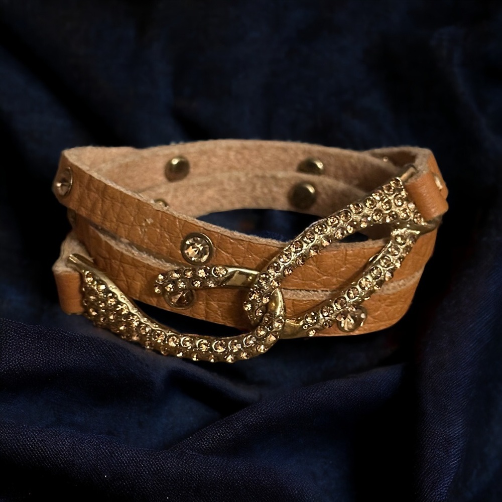 Leather rhinestone wrap bracelet